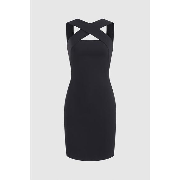 Halston Crossover Neck Black Cocktail Dress - Picture 5 of 7